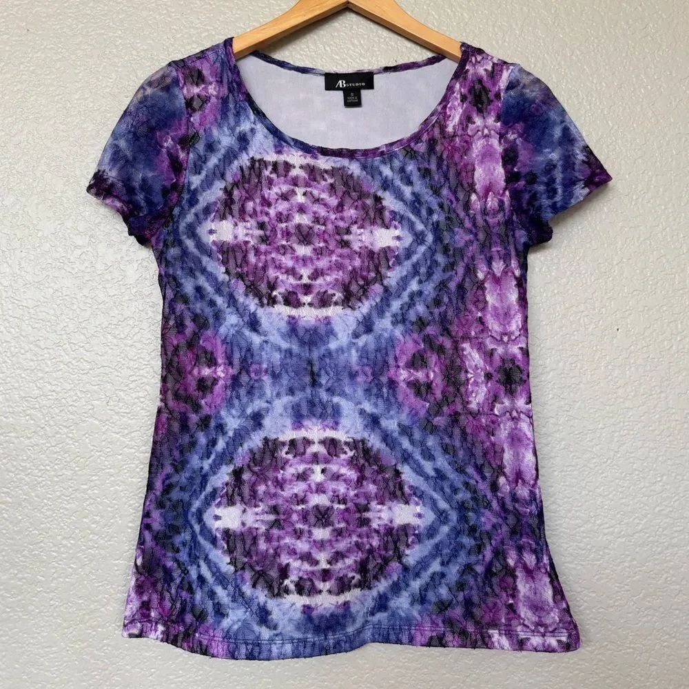 Purple Blue Lace Blouse Top AB Studio S
